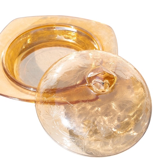 Jeanette Floragold Louisa Butter Dish Depression Glass Iridescent Dish w/ Lid - Picture 3 of 9